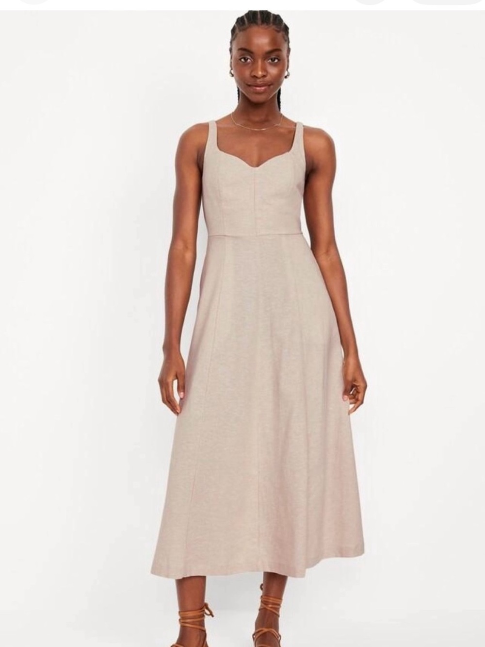 Old Navy Beige Linen-Texture Midi Dress Medium
